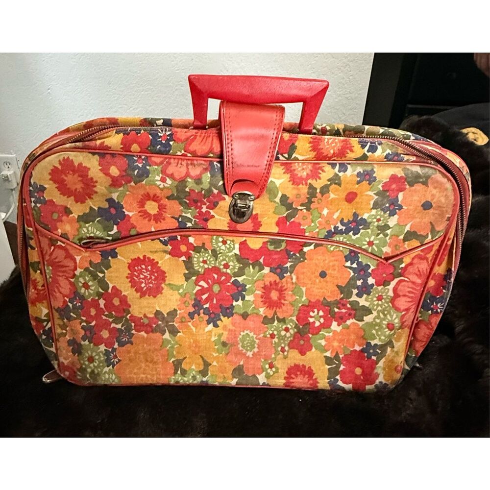 VTG‎ 60s/70s FLOWER POWER SUITCASE  DAISY MOD RETRO HIPPIE